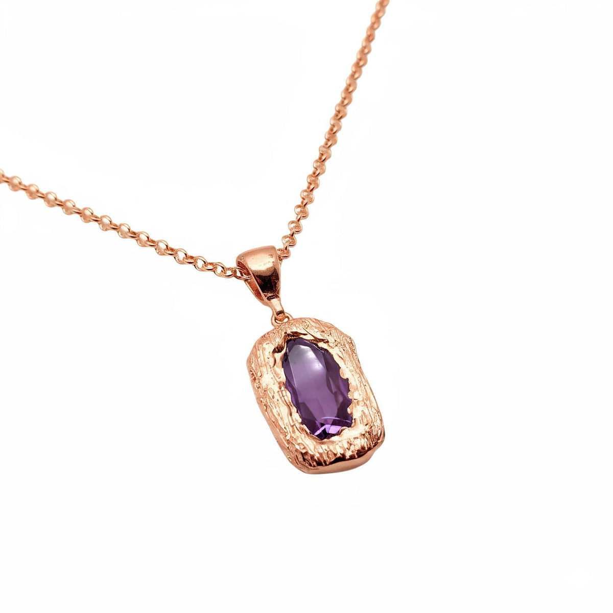 Vintage Purple CZ Pendant | Statement Medallion, in Rose Gold Plated finish