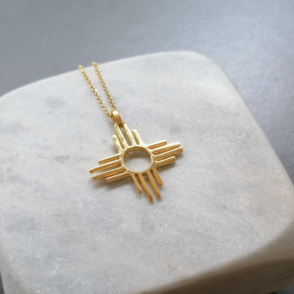 Zia Sun Necklace | Solid Gold Sacred Symbol Pendant | Southwestern Balance Talisman, additional detail