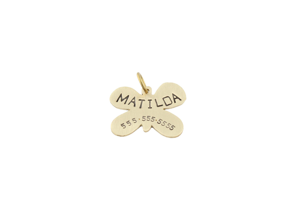 The Winged Grace Token | Artisan Butterfly Dog Tag & Custom Pet ID, close-up detail