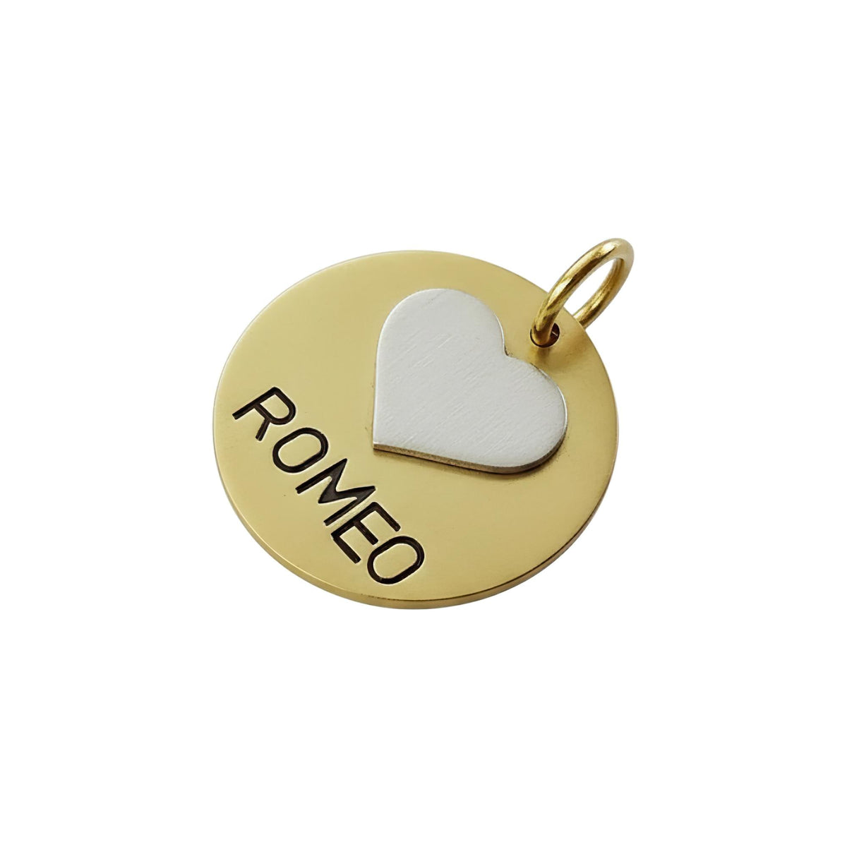 The Unconditional Love Token | Artisan Heart Pet ID & Custom Dog Tag, in Brass with Silver Top finish