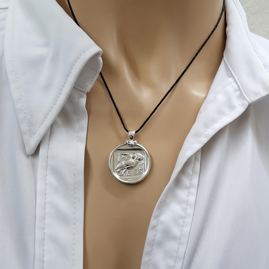 Athenian Owl Tetradrachm Necklace | Ancient Greek Wisdom Coin, close-up detail