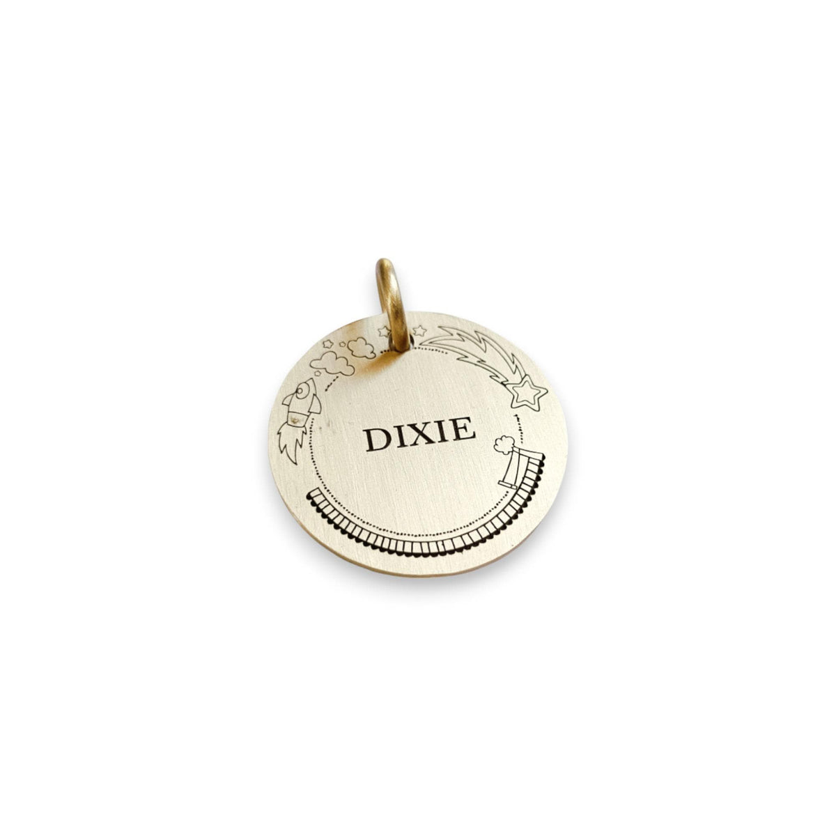 The Celestial Comet Token | Artisan Shooting Star Pet ID & Custom Engraved Dog Tag, front view
