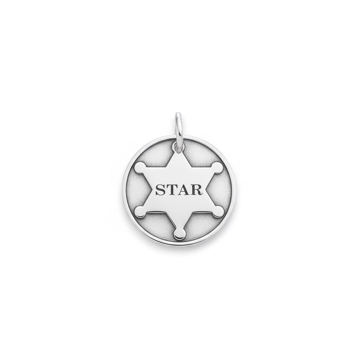Sheriff Dog Tag | Sterling Silver Custom Star Badge Pet ID Tag | Western Engraved Dog Tag, front view