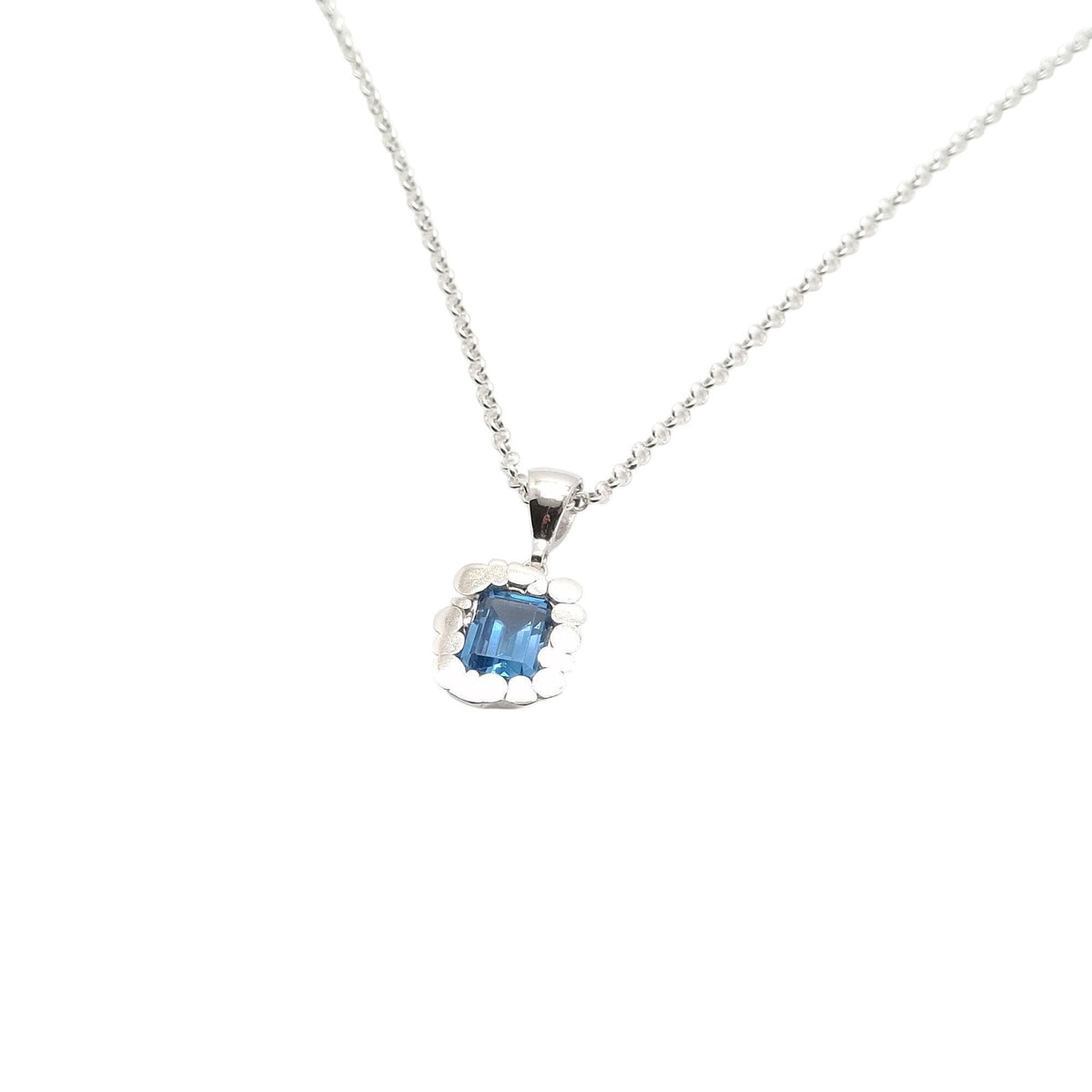 Blue CZ Square Pendant | Serenity & Balance Talisman, alternate angle