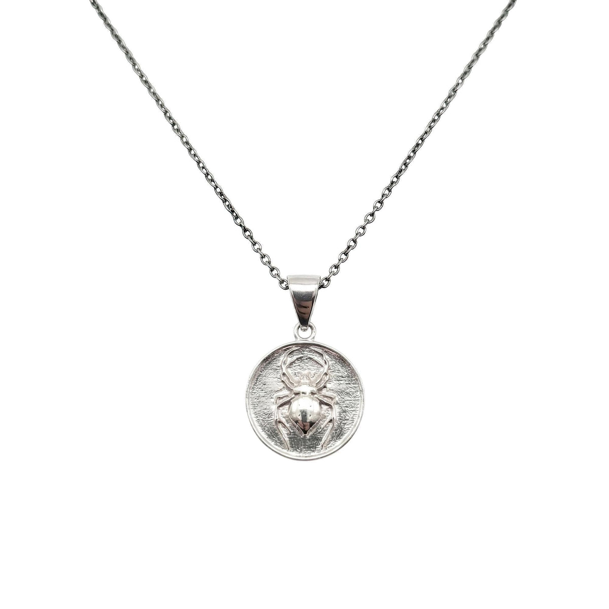 Spider Medallion Necklace | Weaver Spirit Talisman, in White Gold Plated finish