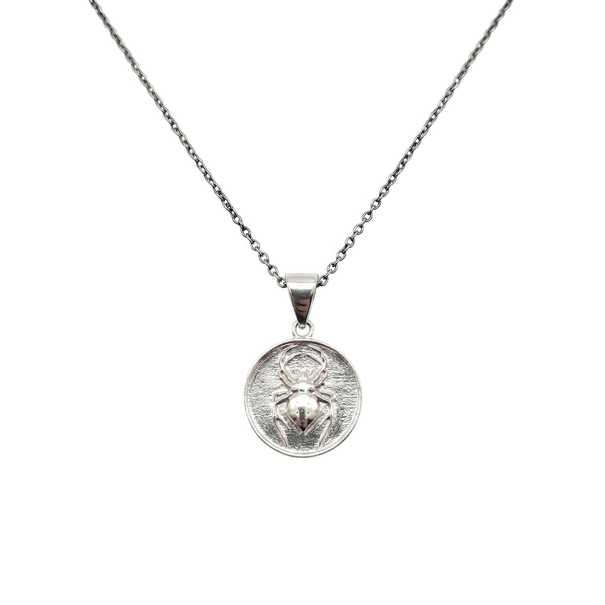 Spider Medallion necklace in sterling silver, Anansi spider pendant on chain