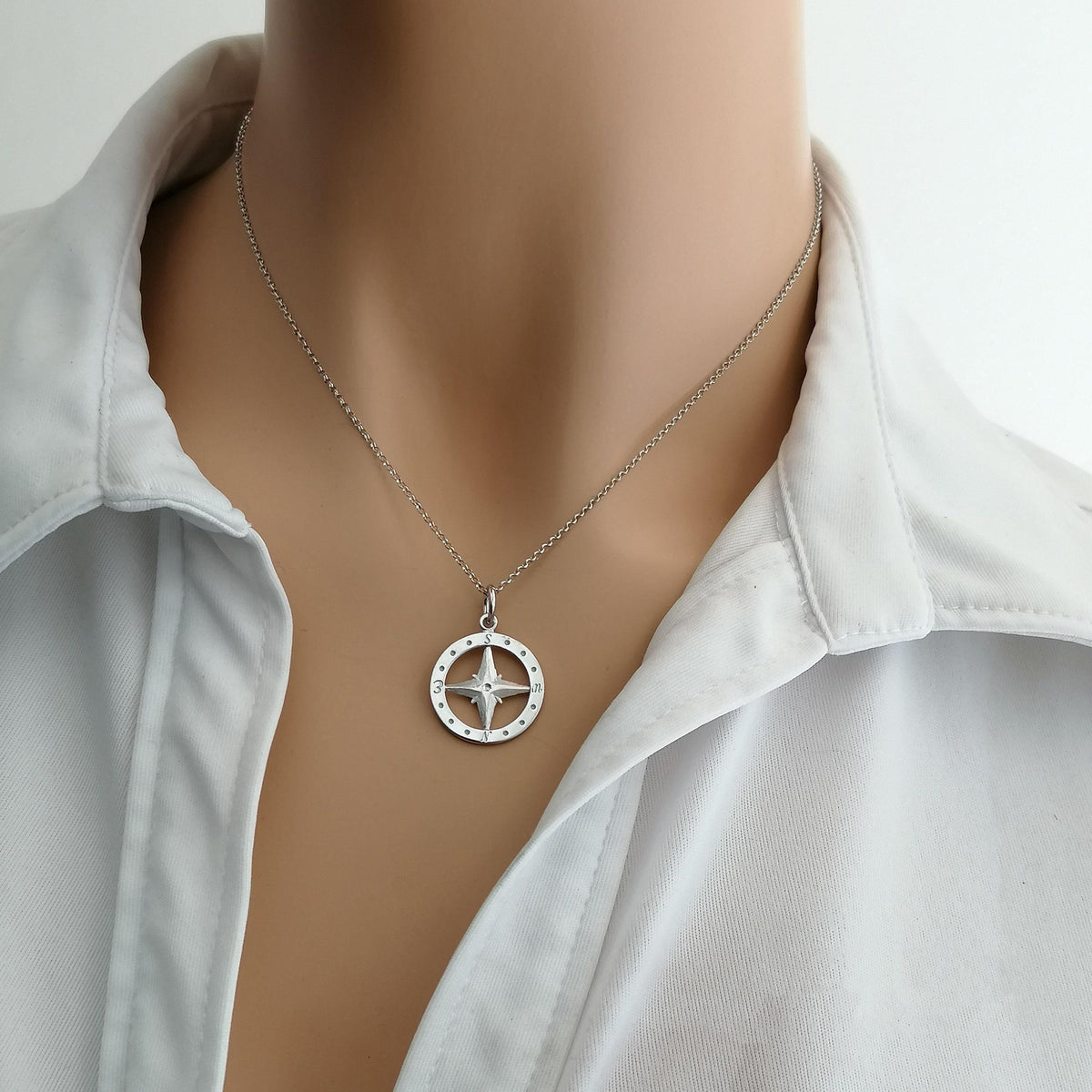 Compass Charm Necklace | Nautical Direction Talisman, front view