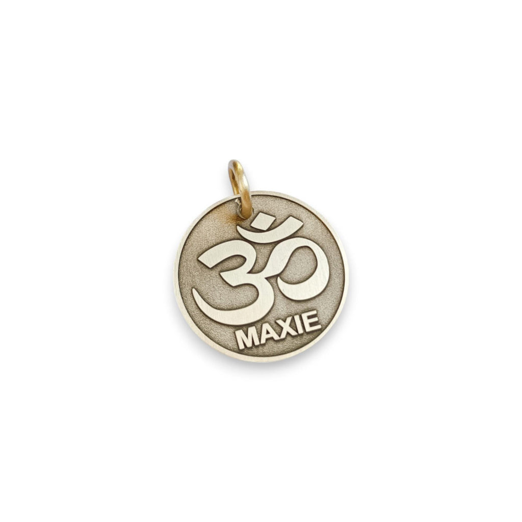The Zen Harmony Token | Artisan Om Symbol Pet ID & Custom Engraved Dog Tag, styled view