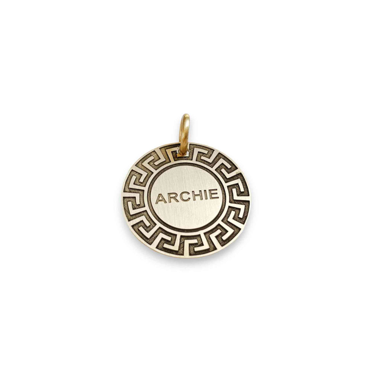 The Meander Token | Artisan Greek Key Pet ID & Custom Engraved Dog Tag, additional detail