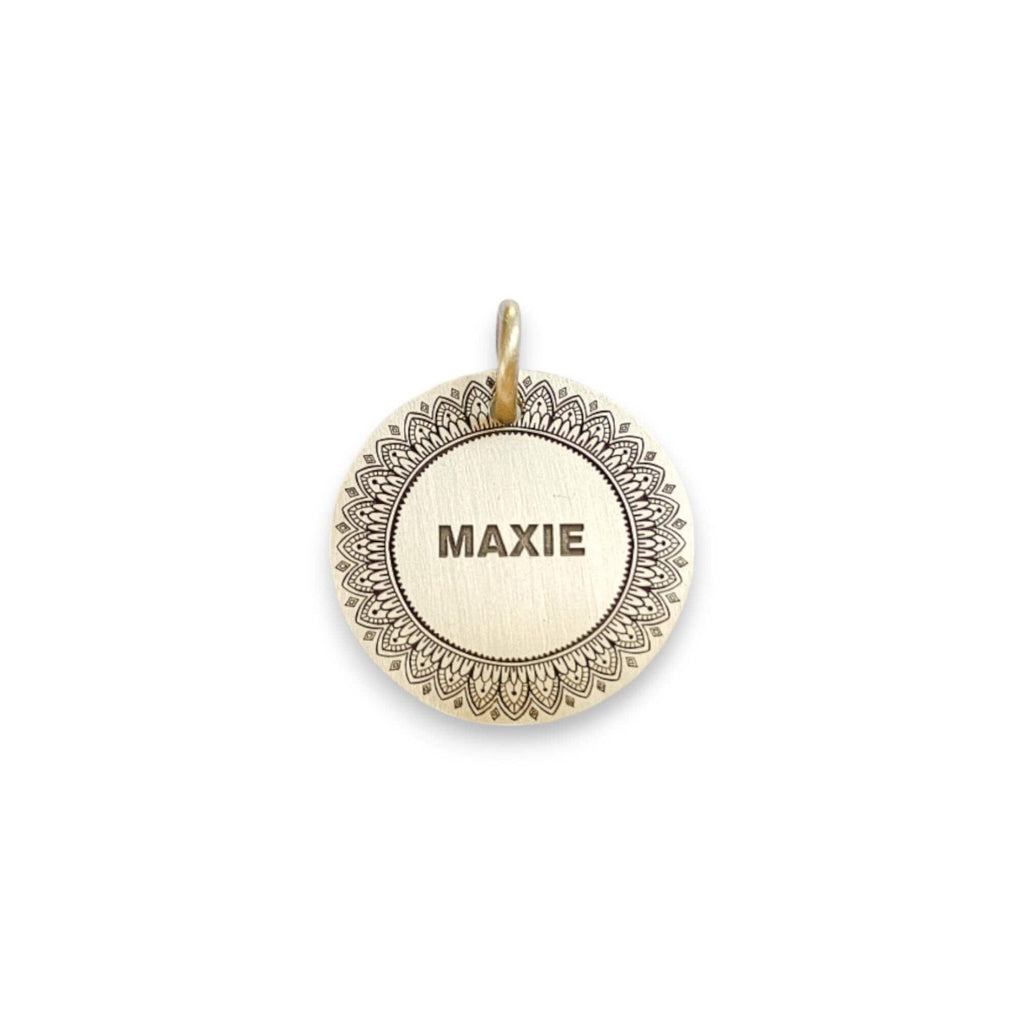 The Daisy Mandala Token | Artisan Boho Pet ID & Custom Engraved Dog Tag, front view