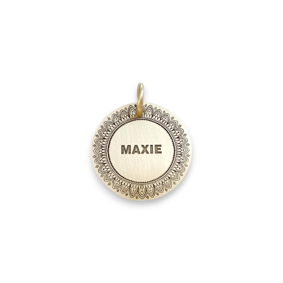 The Daisy Mandala Token | Artisan Boho Pet ID & Custom Engraved Dog Tag, front view