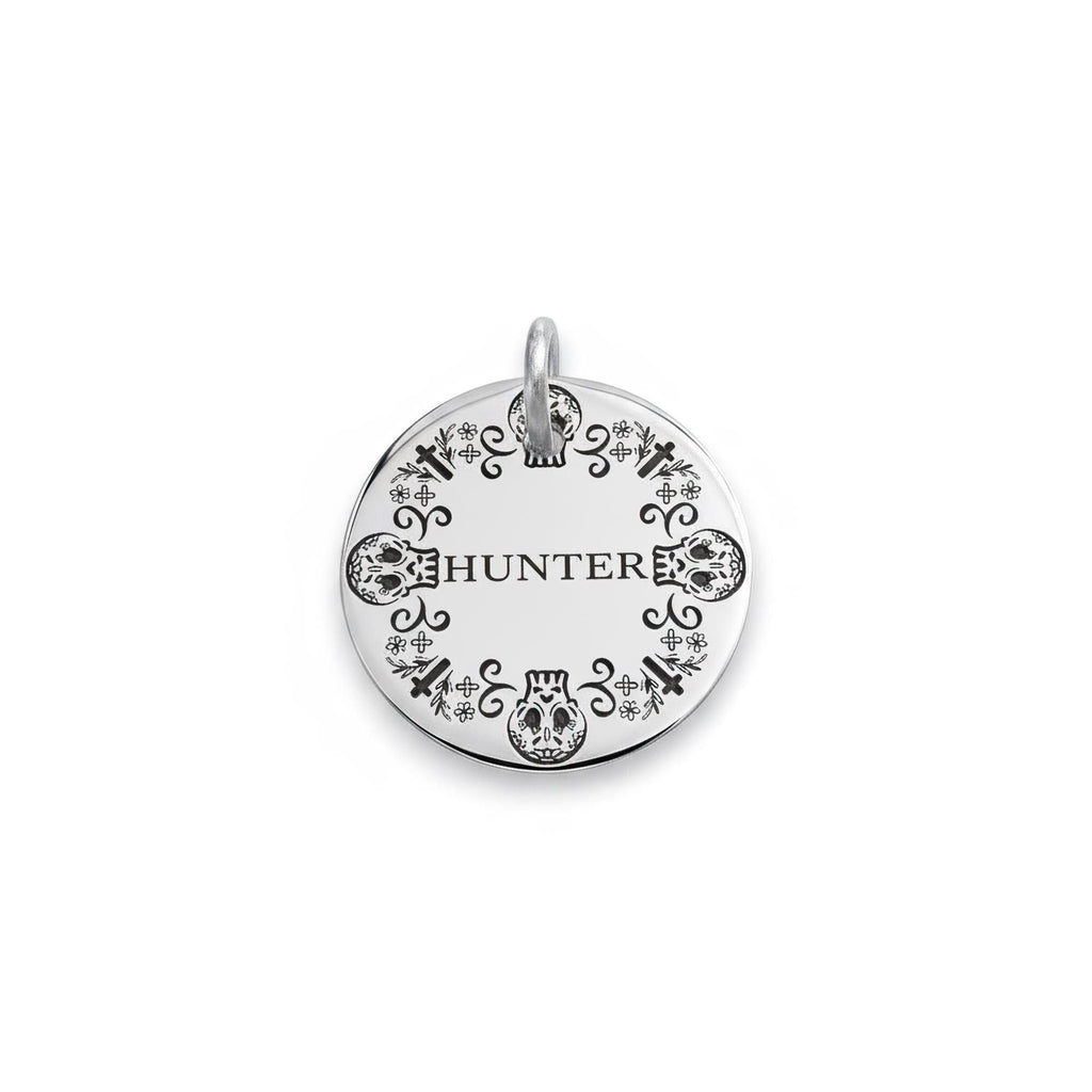 Sugar Skull Dog Tag | Custom Engraved Pet ID Collar Charm, front view