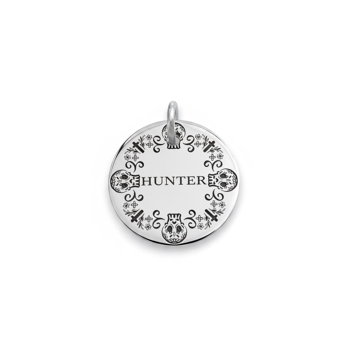 Sugar Skull Dog Tag | Custom Engraved Pet ID Collar Charm, front view