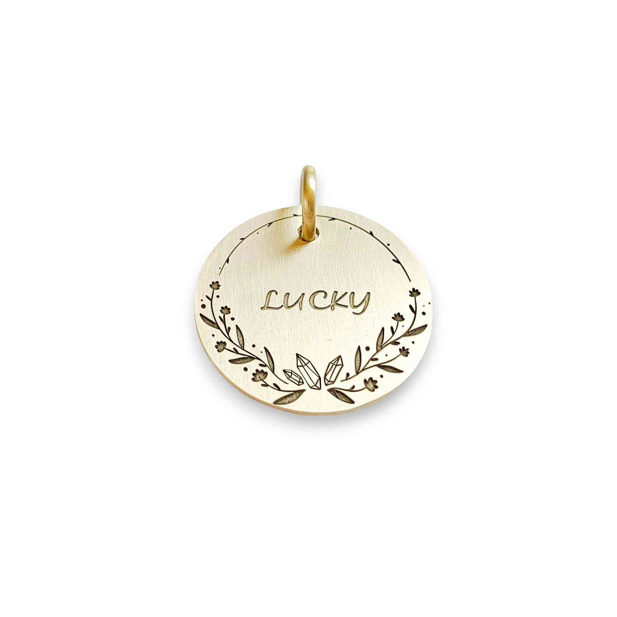 The Jewel Bloom Token | Artisan Floral Diamond Pet ID & Custom Engraved Dog Tag, styled view