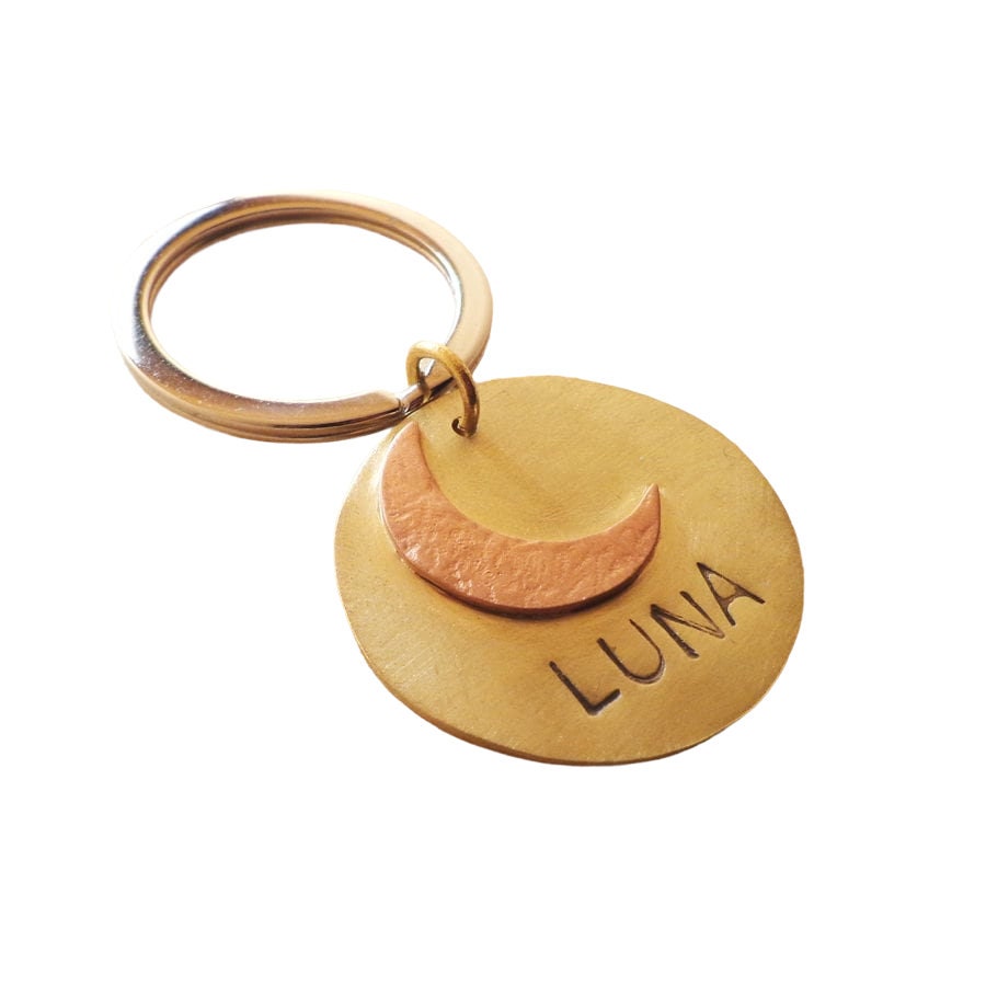 The Celestial Guardian Token | Artisan Crescent Moon Pet ID & Custom Tag, styled view
