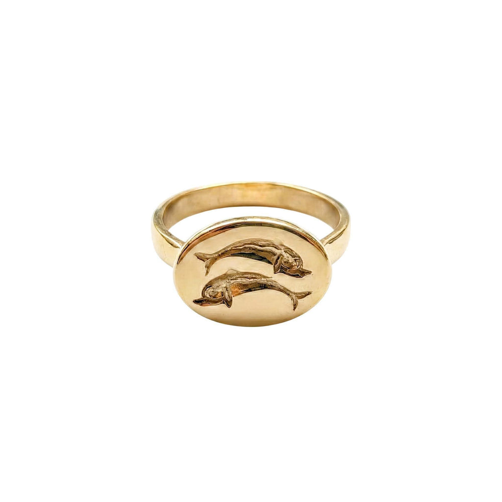 Dolphin Signet Ring | Ancient Greek Mythology Talisman, in Yellow Gold Plated finish