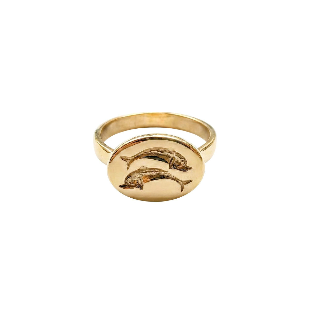 Dolphin Signet Ring | Ancient Greek Mythology Talisman, in Yellow Gold Plated finish