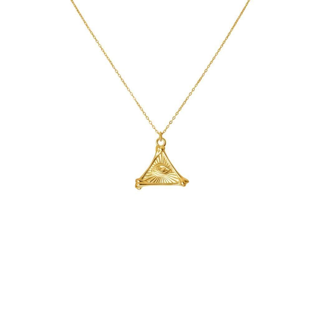 All-Seeing Eye Pendant Necklace | Sterling Silver Bone Pyramid Talisman | Esoteric Eye of Providence, close-up detail