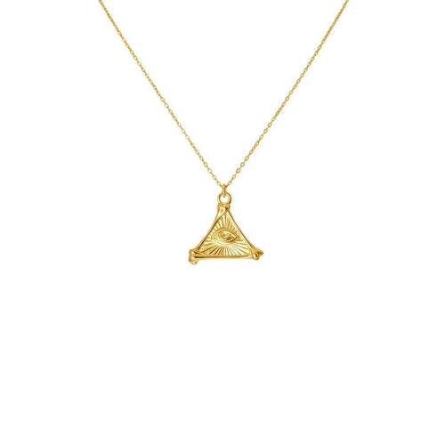 All-Seeing Eye Pendant Necklace | Sterling Silver Bone Pyramid Talisman | Esoteric Eye of Providence, close-up detail