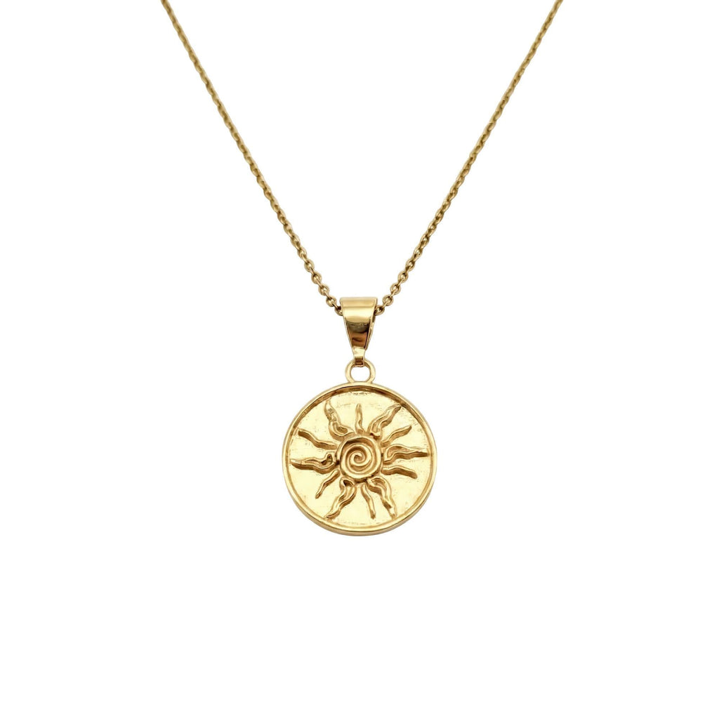 Sterling Silver Sun Necklace - Tribal Spiral Medallion Charm, in Yellow Gold Plated finish