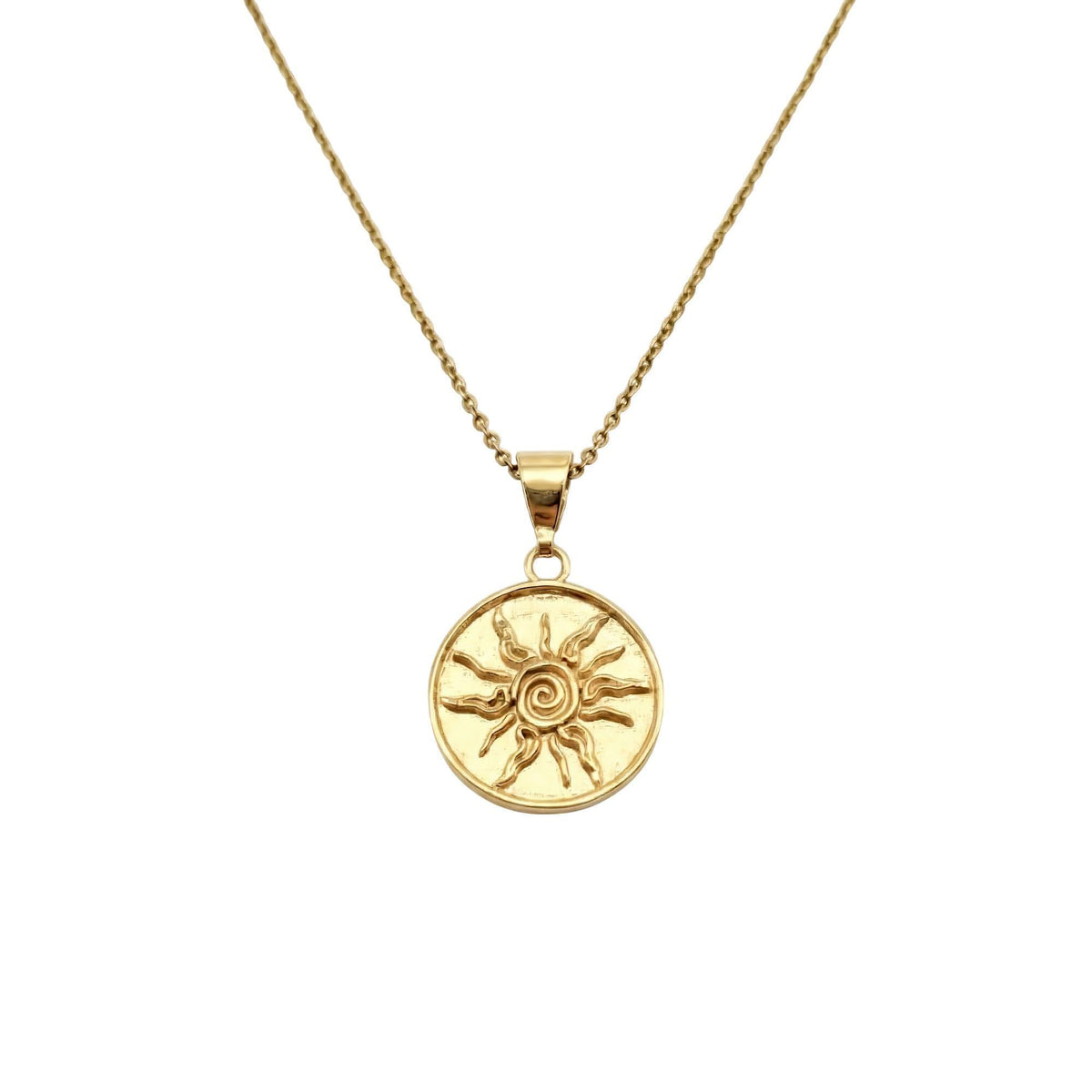 Sterling Silver Sun Necklace - Tribal Spiral Medallion Charm, in Yellow Gold Plated finish