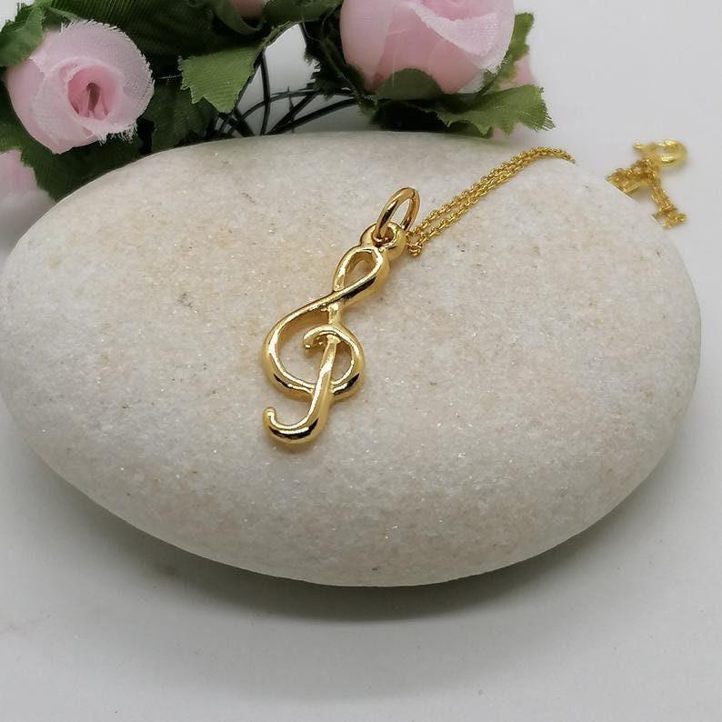 Treble Clef Necklace | Dainty Music Note Talisman, additional detail