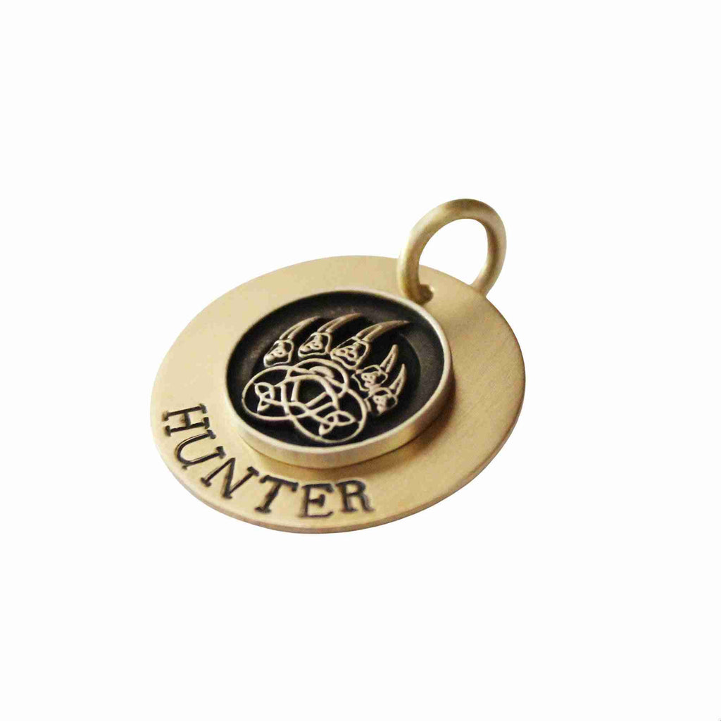 The Alpha Token | Artisan Wolf Paw Pet ID & Custom Engraved Dog Tag, styled view