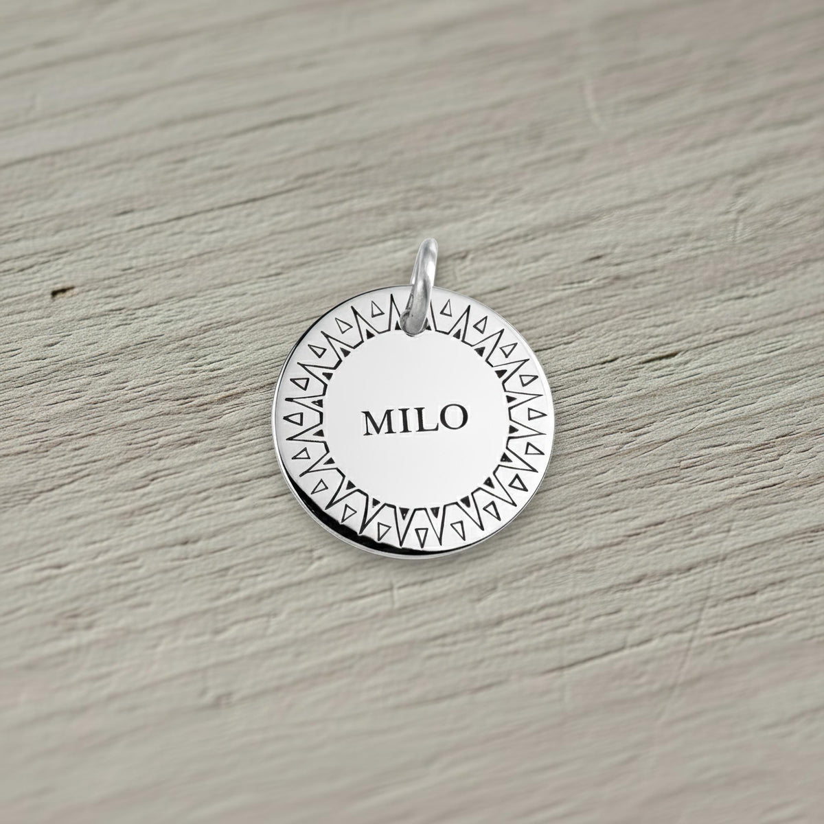 Silver Sun Dog Tag | Custom Geometric Pet ID Collar Charm, additional detail