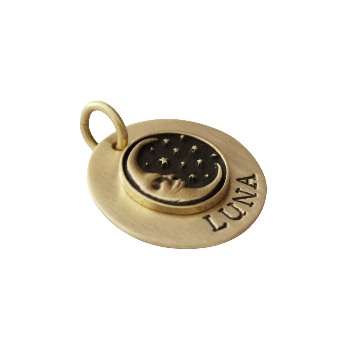 The Lunar Token | Artisan Moon Pet ID & Custom Engraved Dog Tag, close-up detail