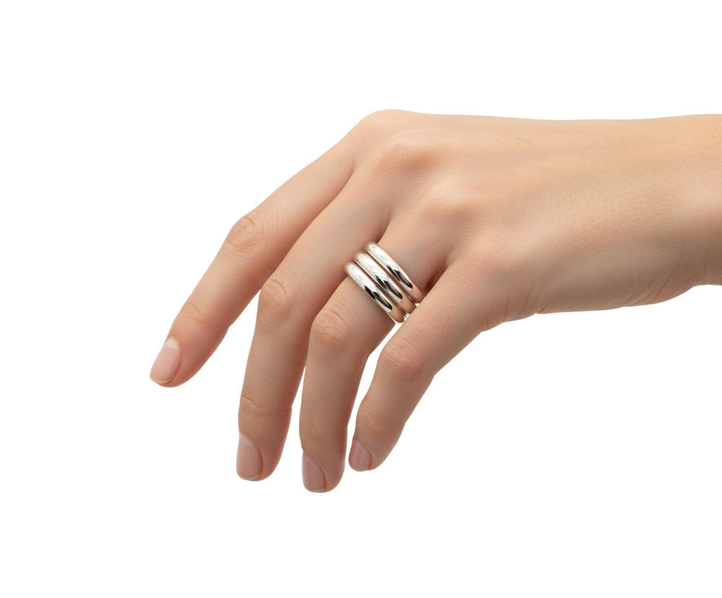 Triple Band Ring | Smooth Three Wide Bands Sterling Silver Statement Ring | Unity & Balance Talisman, additional detail