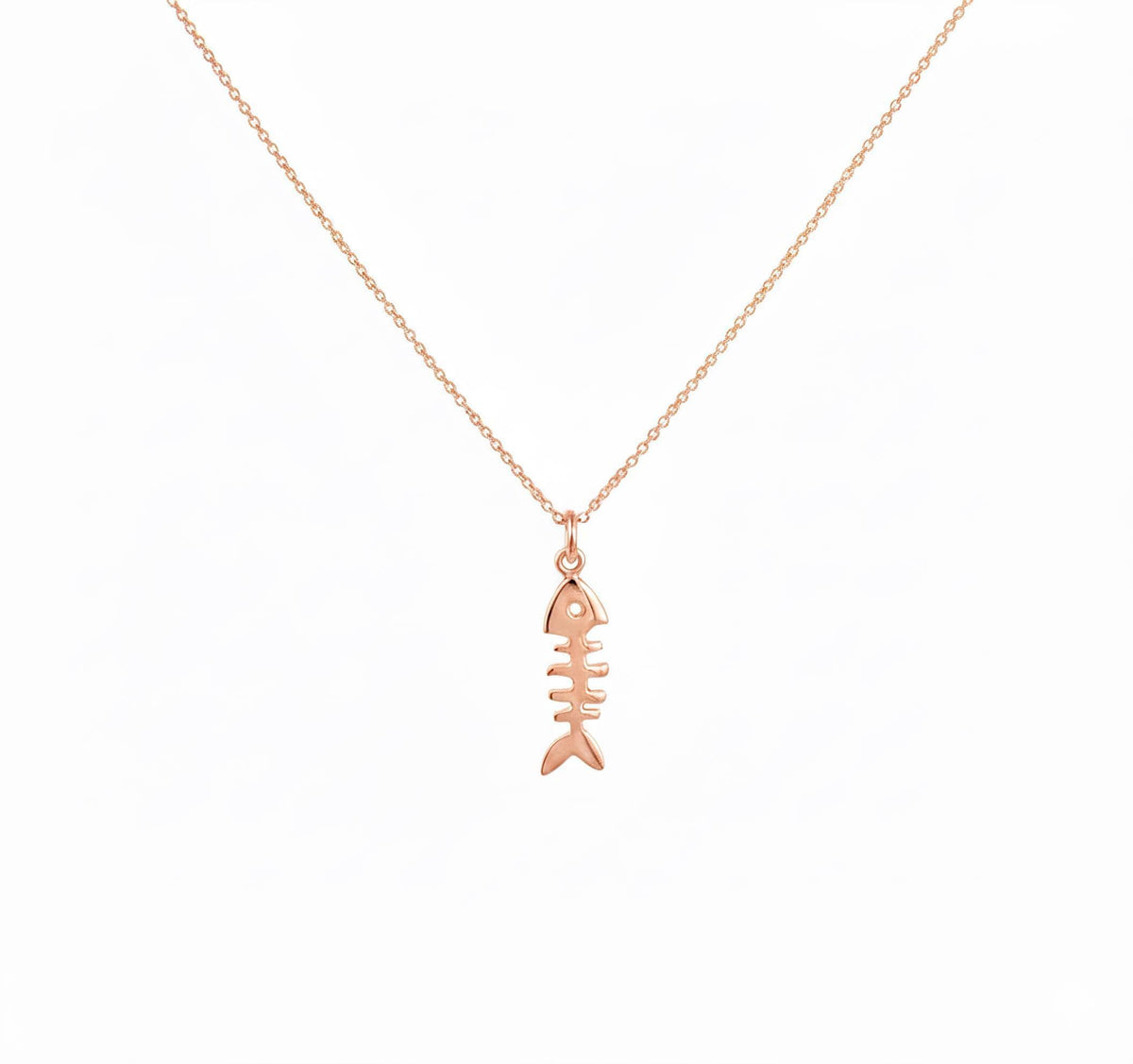 Fishbone Charm Necklace | Playful Nautical Talisman, in Rose Gold Plated finish