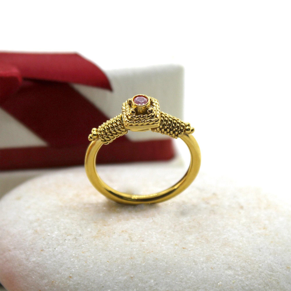 Ancient Greek Garnet Ring | Archaic Granulation Band, close-up detail