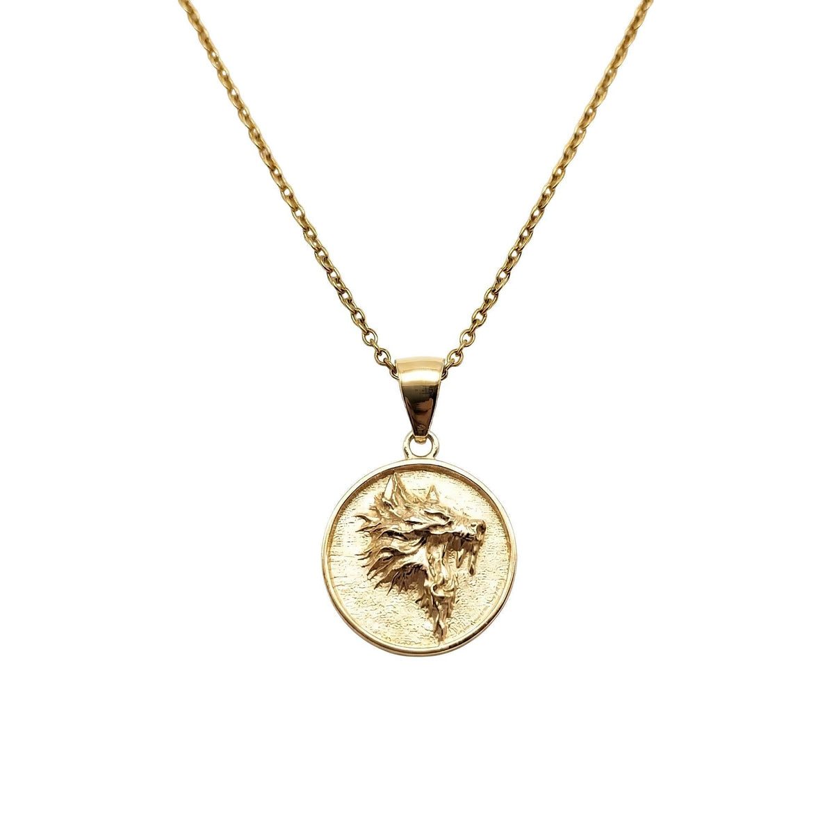 Wolf Medallion Necklace | Wild Spirit Talisman, in Yellow Gold Plated finish