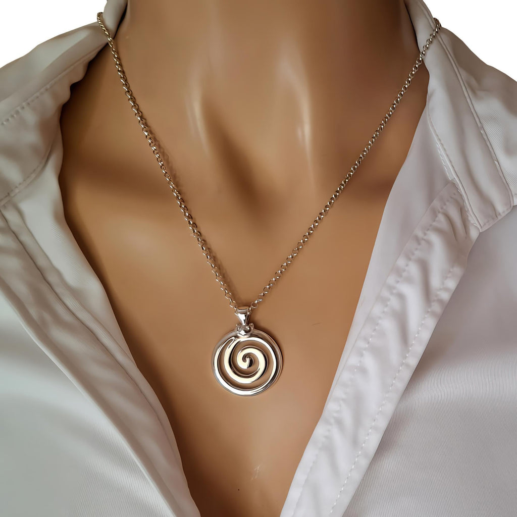 Spiral of Life Necklace | Celtic Growth Symbol Pendant | Gold Plated Transformation Talisman, styled view