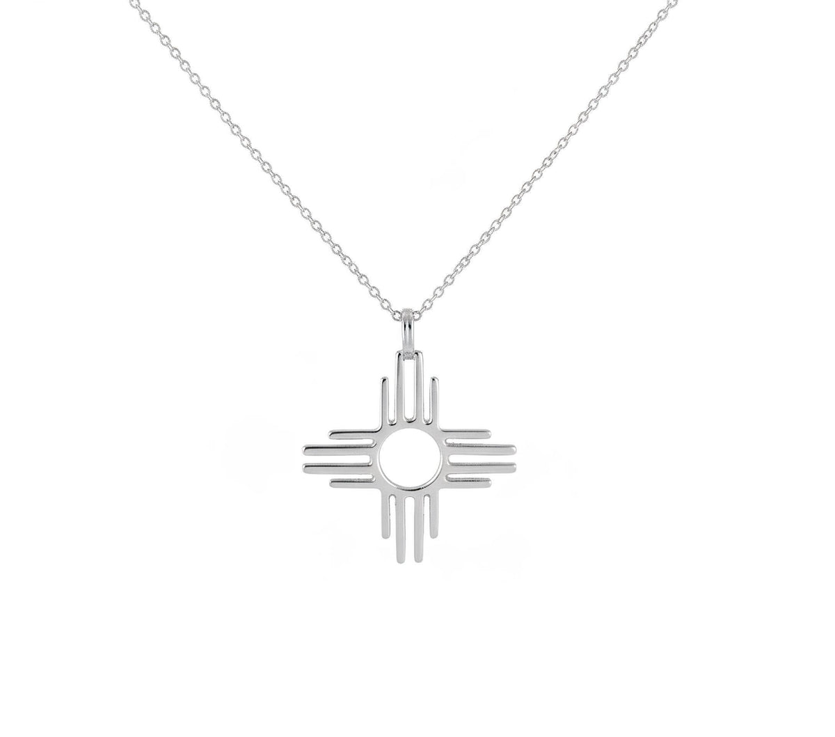Zia Sun Necklace | Solid Gold Sacred Symbol Pendant | Southwestern Balance Talisman, in 9K White Gold finish