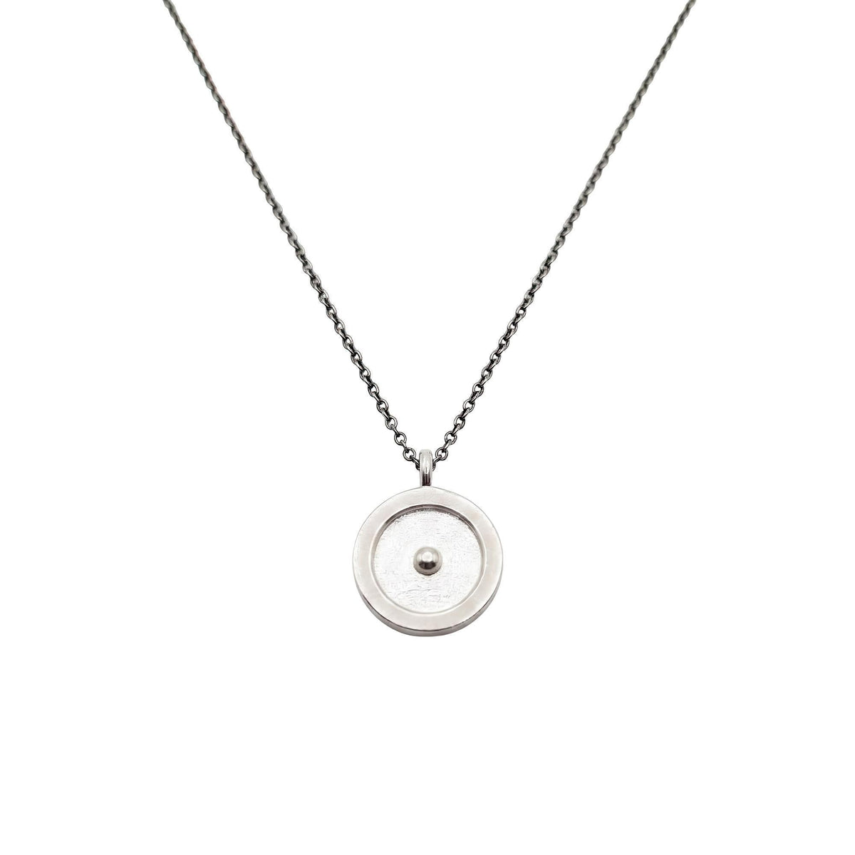 Circumpunct Sun Necklace | Small Monad Sacred Geometry Pendant Sterling Silver | Divine Spark Talisman, in White Gold Plated finish