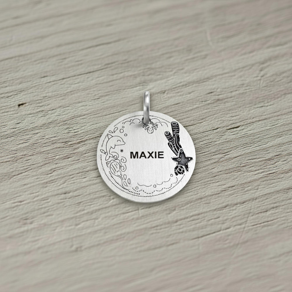 Ocean Lover Dog Tag | Personalized Sterling Silver Starfish Pet ID Tag | Beach Dog Charm, additional detail