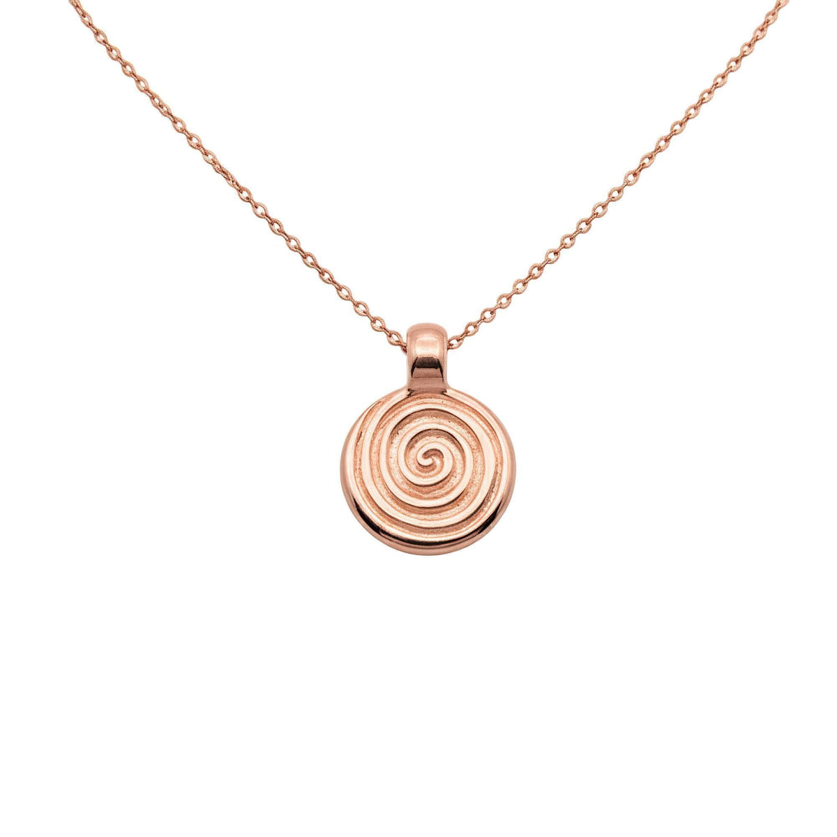 Spiral Talisman Necklace | Gold Plated Celtic Growth Symbol Pendant | Ancient Coin Medallion, in Rose Gold Plated finish