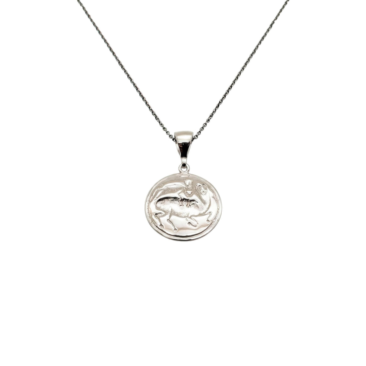 Bull Leaping Necklace: Minoan Coin Pendant Gold Plated Silver, front view