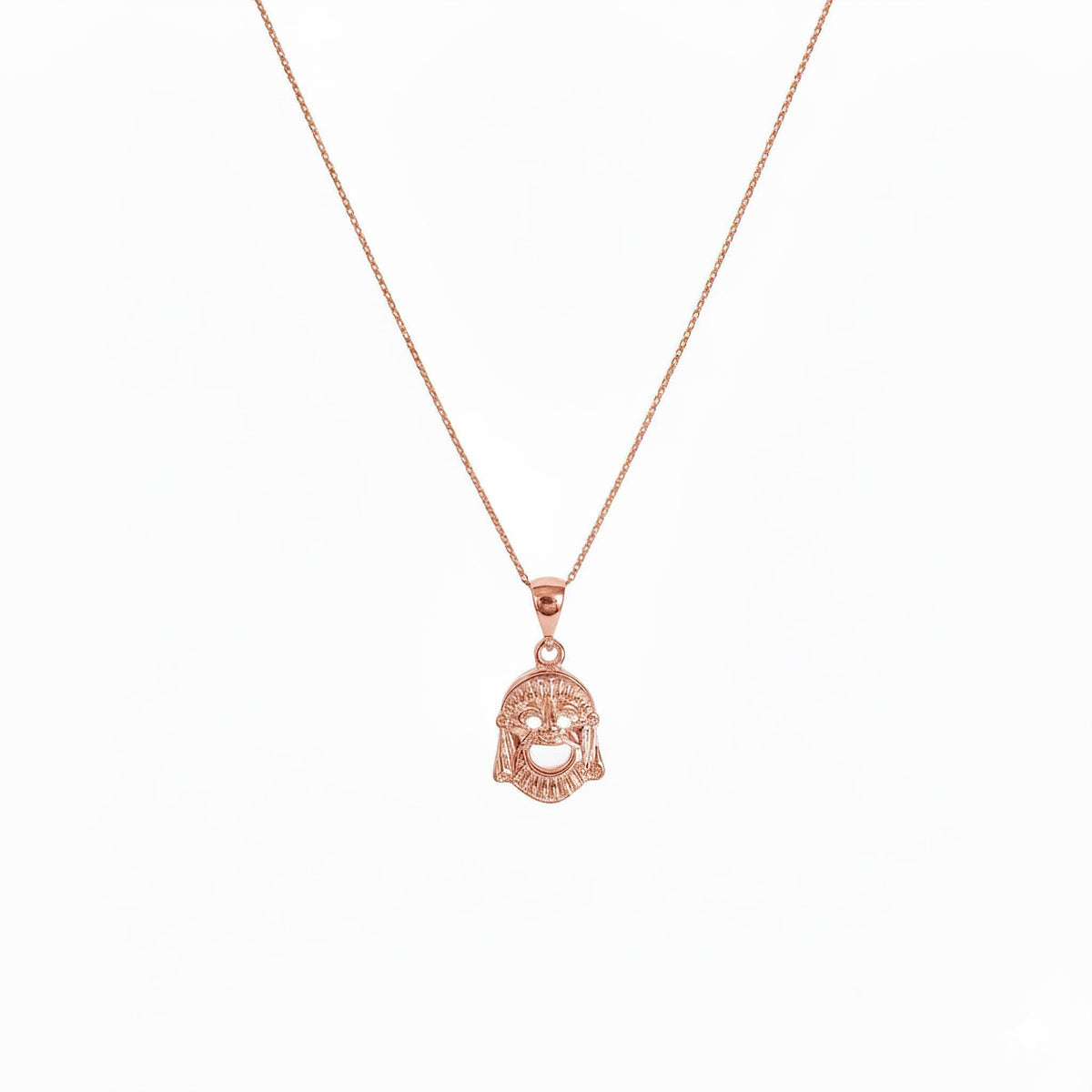 Comedy Mask Necklace | Theater Thalia Muse Talisman, in Rose Gold Plated finish