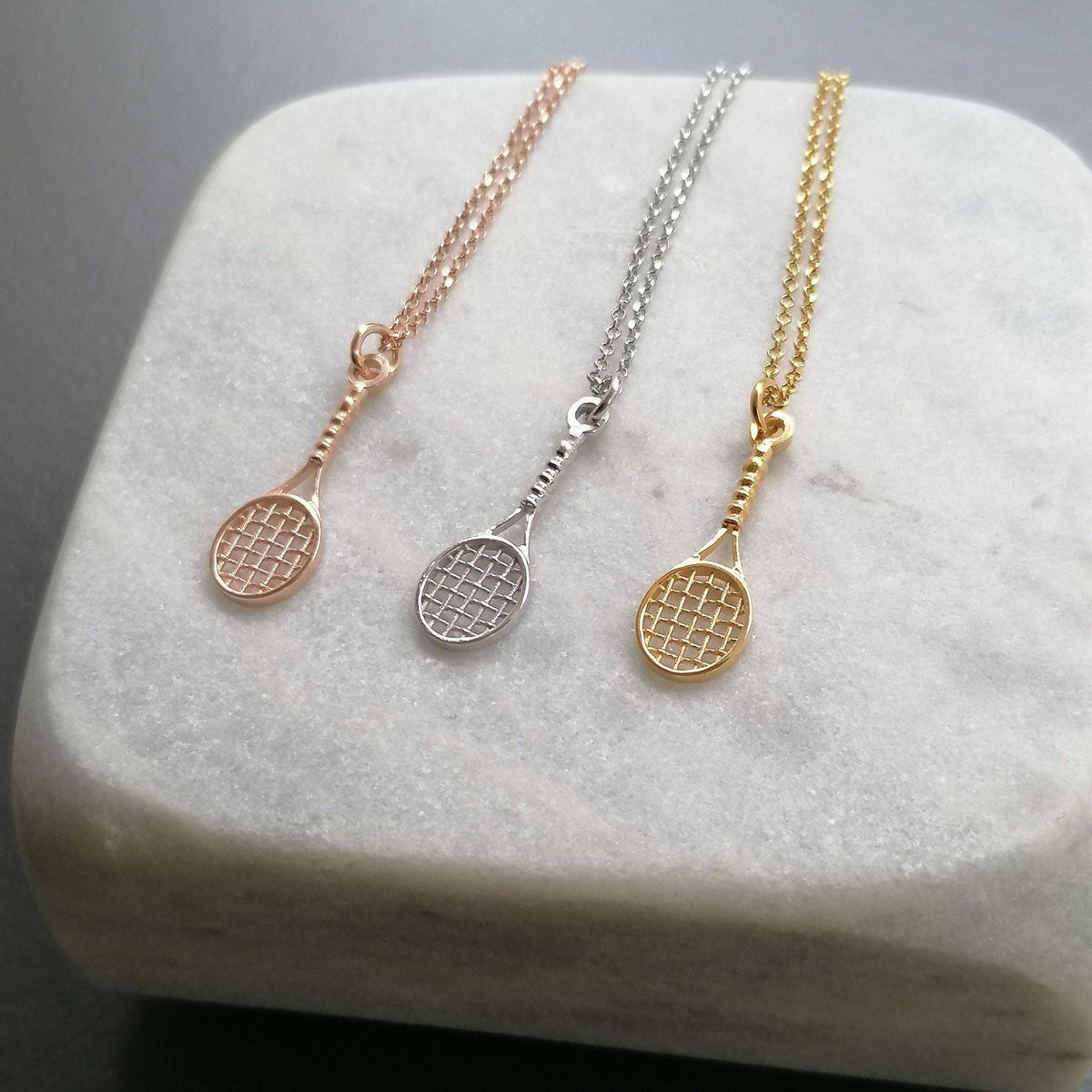 Tennis Racket Necklace | Sports Passion Talisman, close-up detail
