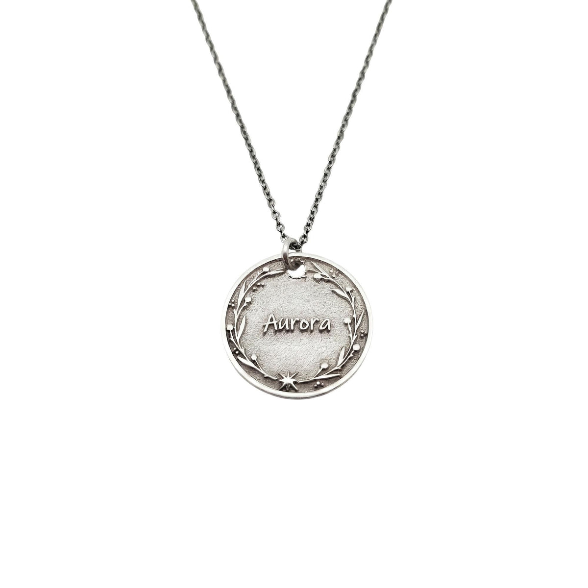 Custom Name Necklace | Star Wreath Talisman, in White Gold Plated finish