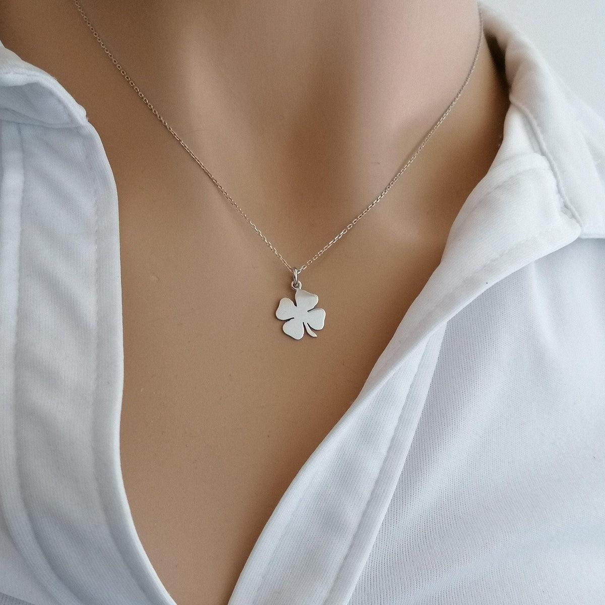 Four Leaf Clover Necklace | Minimalist Luck Talisman, front view