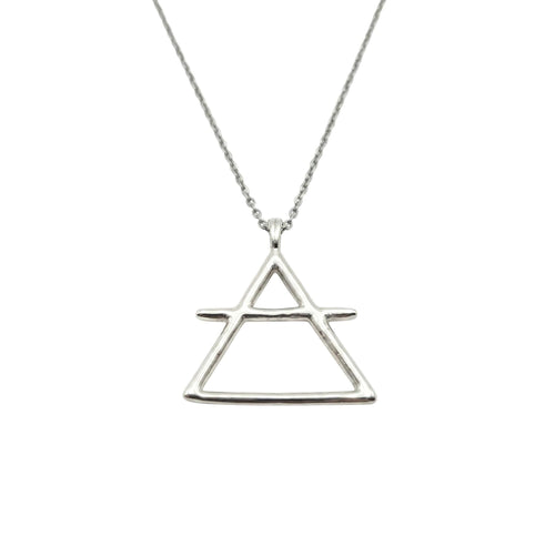Air Element Necklace in white gold plated finish, alchemical triangle talisman pendant