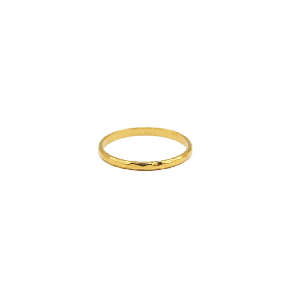 Hammered 14K Gold Wedding Band | Dainty Unisex Stacking Ring | Solid Gold Promise Band, front view