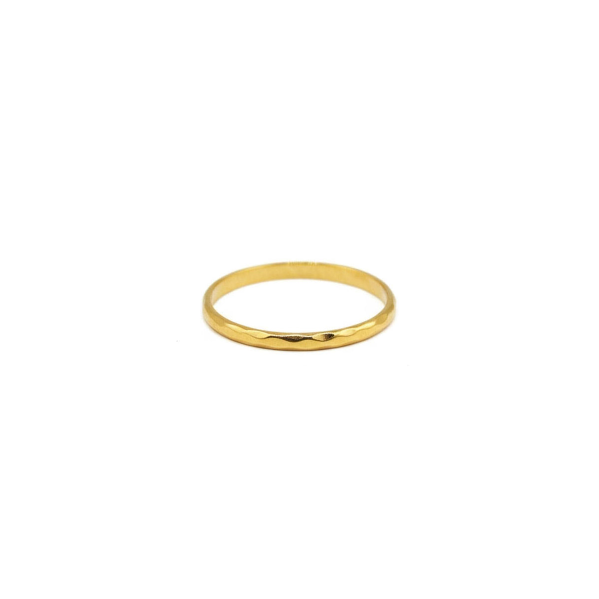 Hammered 14K Gold Wedding Band | Dainty Unisex Stacking Ring | Solid Gold Promise Band, front view