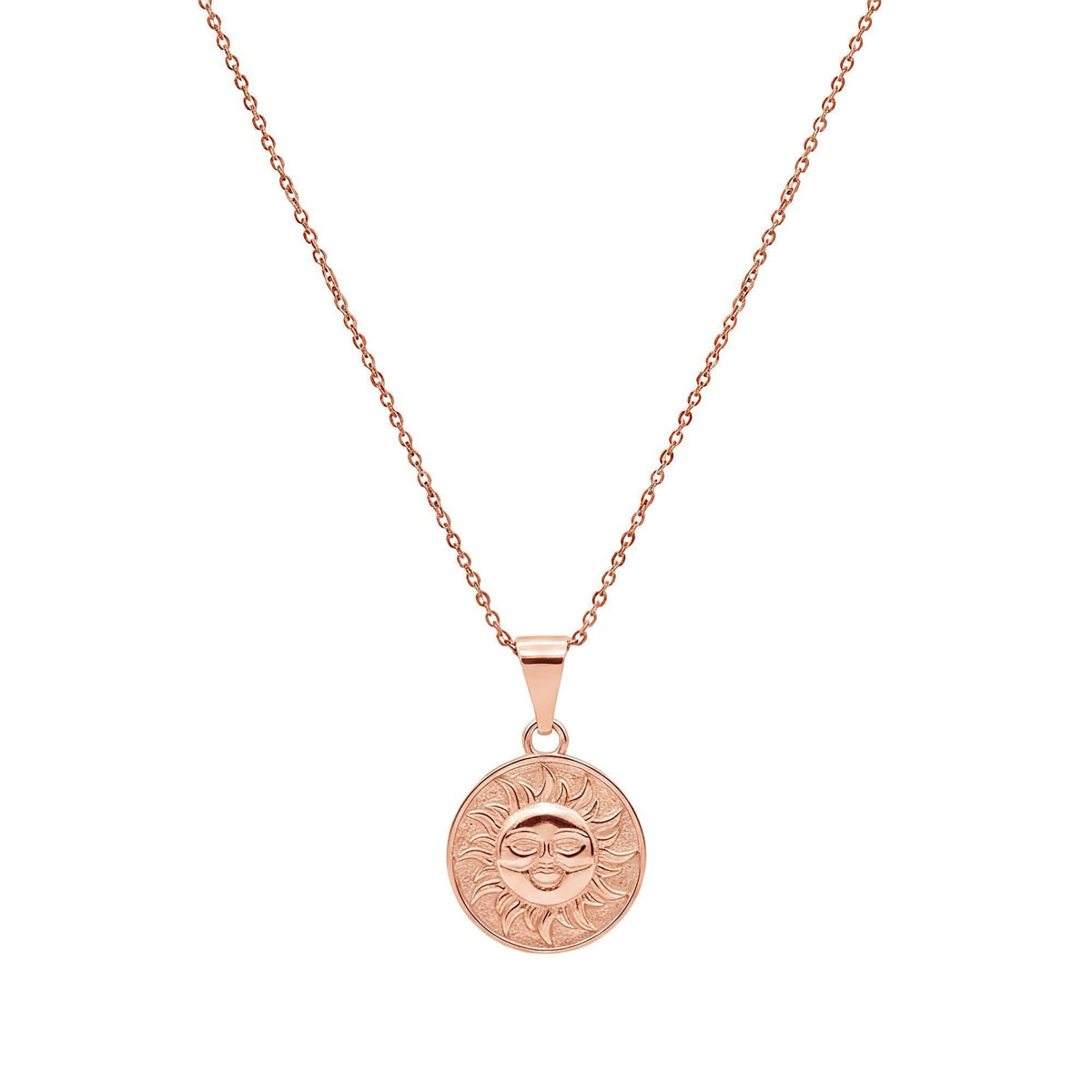 Celestial Smiling Sun Medallion | Radiant Optimism Talisman, in Rose Gold Plated finish