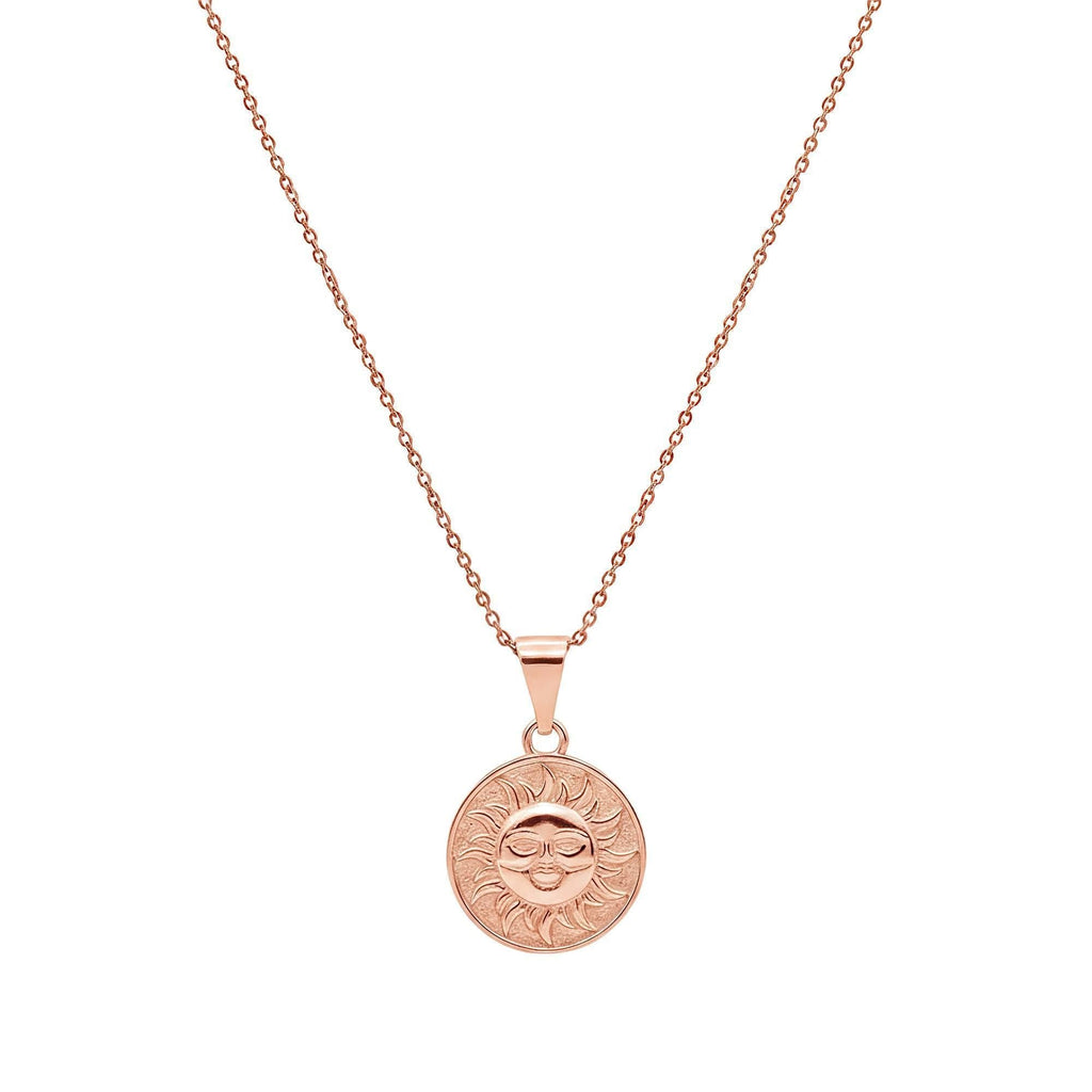 Smiling Sun Necklace detail, sterling silver sun face close up