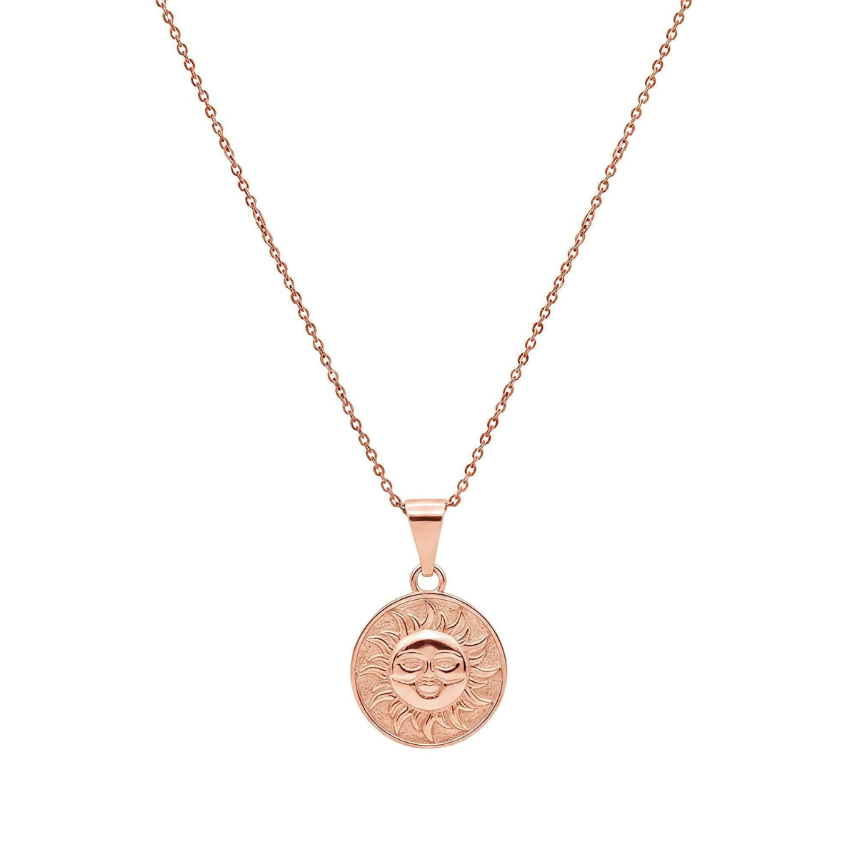 Smiling Sun Necklace detail, sterling silver sun face close up