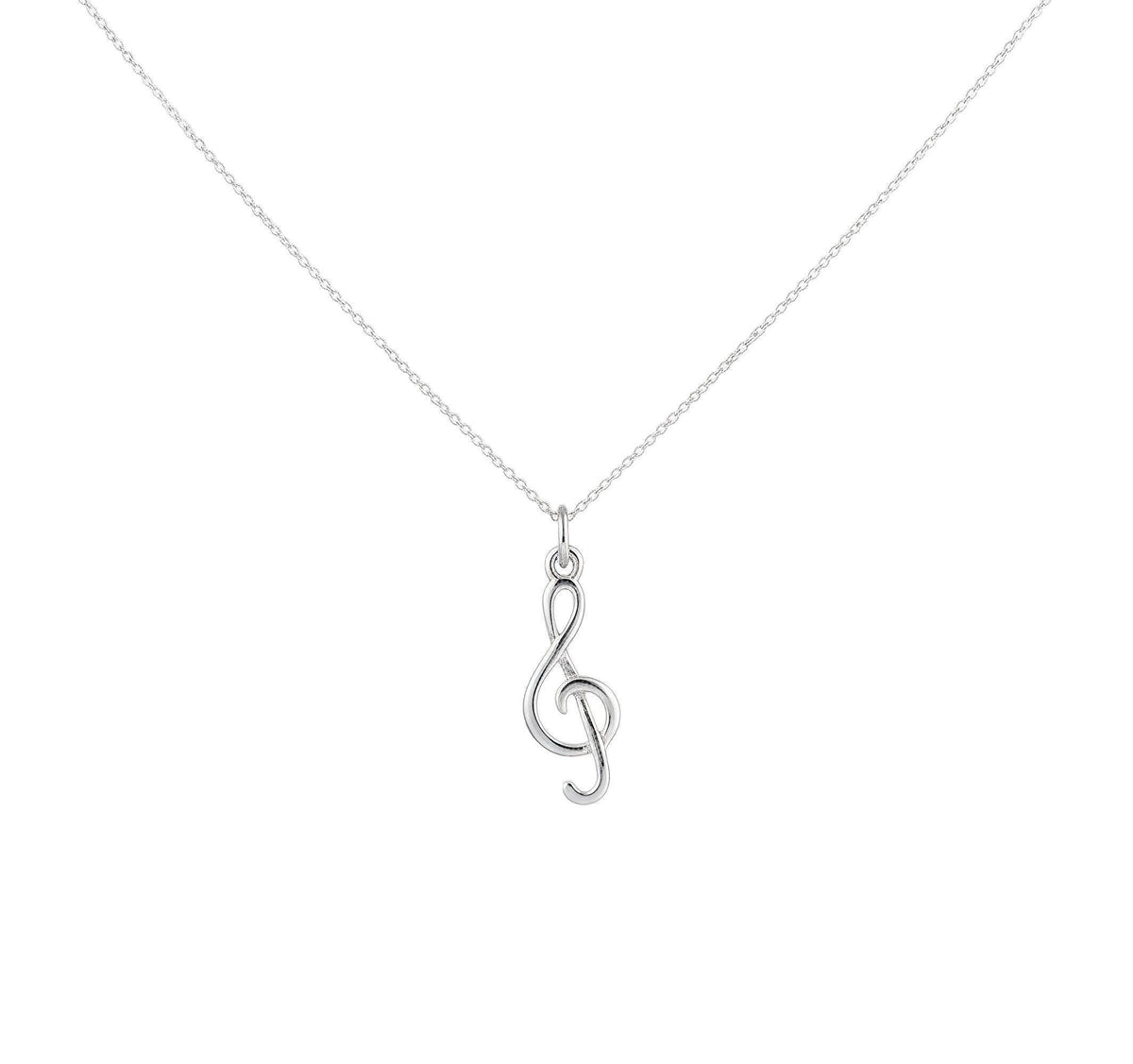 Treble Clef Necklace | Dainty Music Note Talisman, in White Gold Plated finish